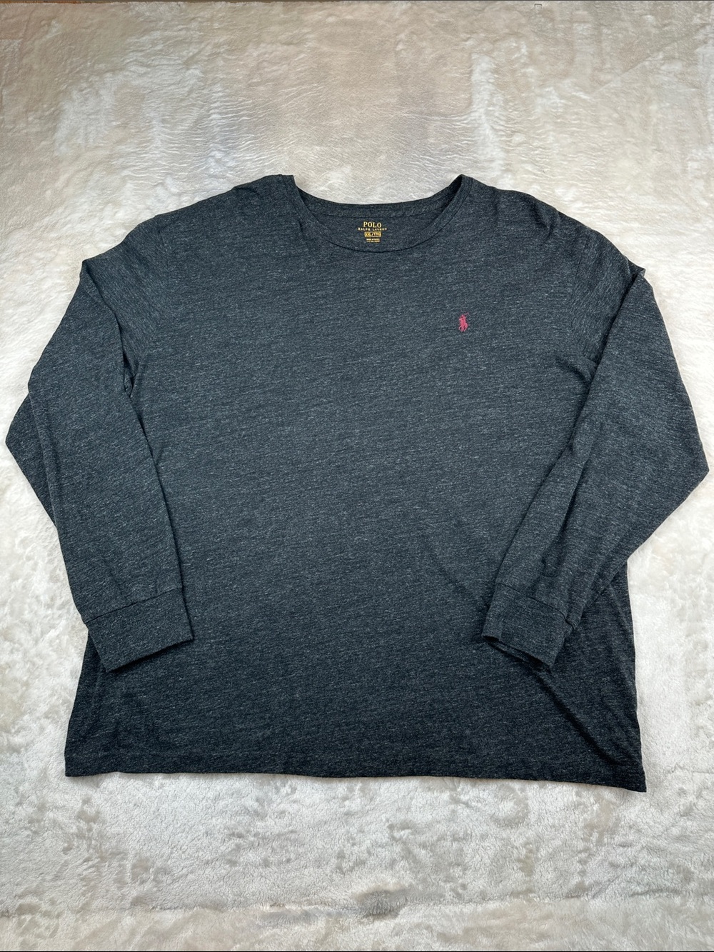Polo Ralph Lauren Men’s XXL Long Sleeve T-Shirt Gray Pink Pony Logo Cotton